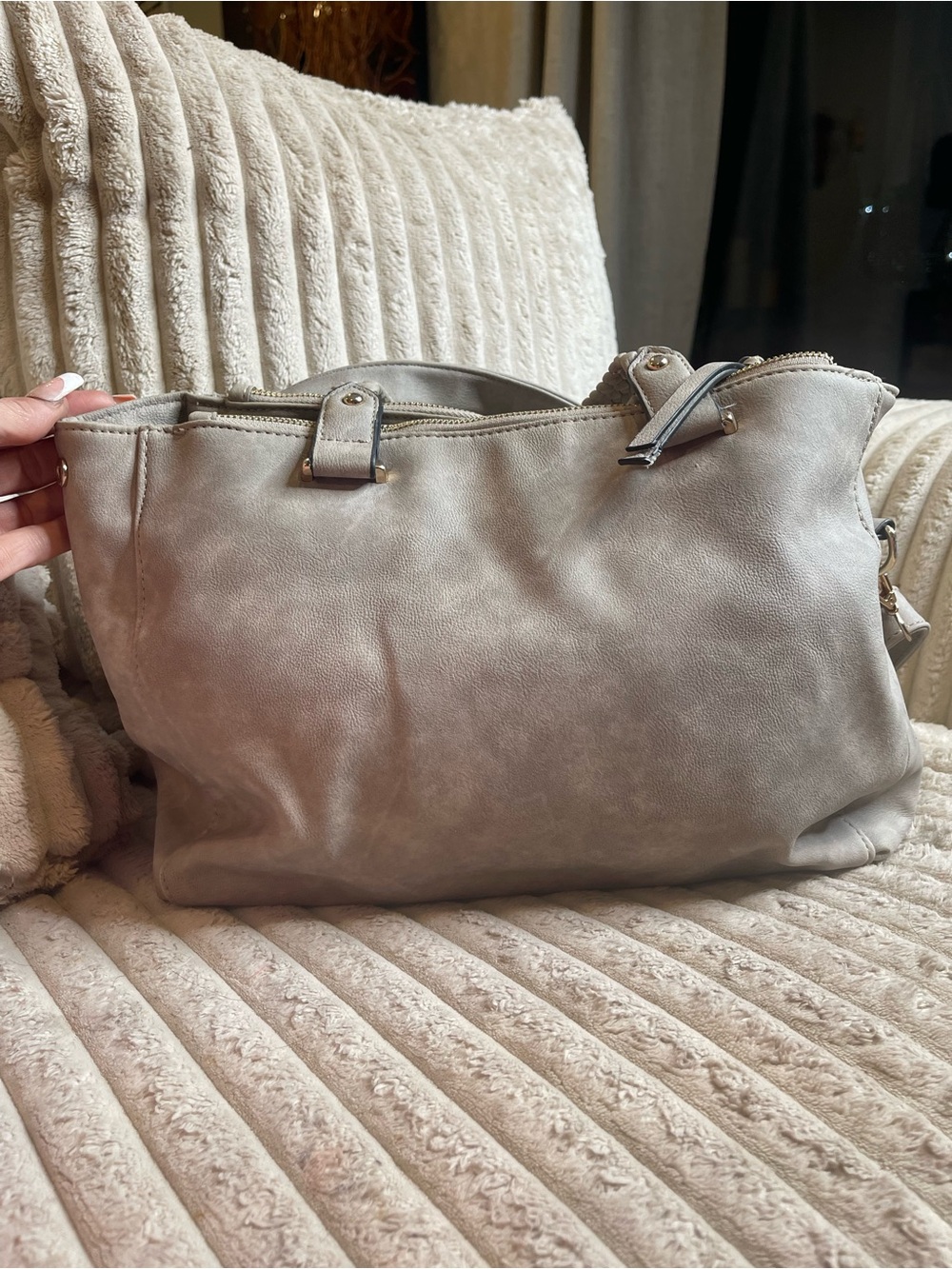 Angel Kiss Taupe Hobo Shoulder Bag Braided Strap Multi Pocket Purse - Picture 5 of 7